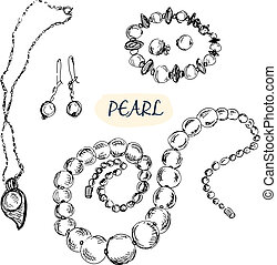 Pearl jewelry Set of hand drawn illustrations