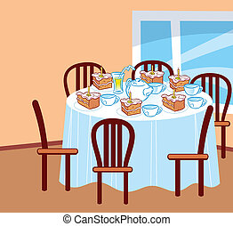 table clipart tea celebratory rooms cartoon dining cake clip illustration illustrations fotosearch