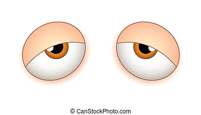 Sleeping Eyes - Lazy Sleepy Cartoon Comic Eyes Expression...