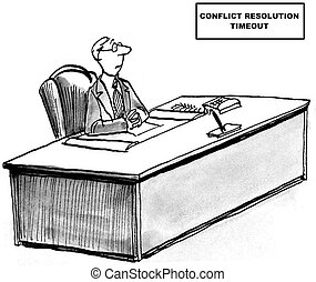 Conflict Resolution - Cartoon of businessman who has been...