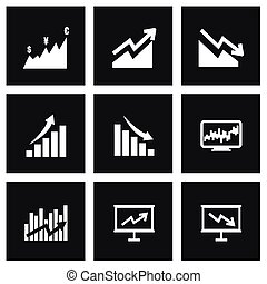 Vector black economic icon set on black background