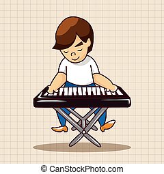 Clipart of Keyboard player - Illustrated cartoon character playing a