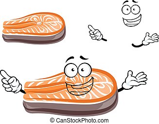 Vector Clip Art of Salmon fish - Jumping salmon fish in retro style