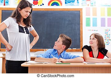 teacher angry boy bad student looking scared while alamy his class colleague smiling big prick shopping cart canstockphoto