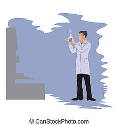 EPS Vector of Chemist Cartoon - Illustration of a smiling chemist