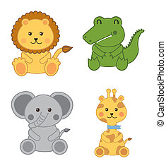 Vector Illustration of Baby animals - A spring scene with baby animal ...