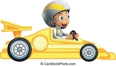 Clipart Vector of Kids in a car racing - A vector illustration of happy ...