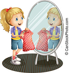 Clip Art of Woman practicing good posture in front of a mirror ...