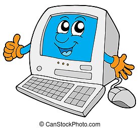 Drawing of Happy computer on white background - isolated illustration ...