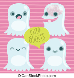 Clipart Vector of Baby ghost cartoon - A vector cartoon featuring six