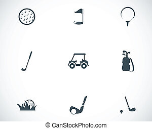 Vectors of Black and White Golf Icons including golf balls and flags