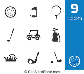 Vectors of Black and White Golf Icons including golf balls and flags