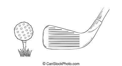 Vector Illustration of Golf tee and club sketch - Doodle style golf