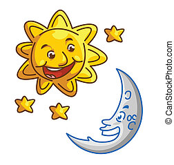 Vector Clipart of Sun and Moon - Cartoon illustration of Sun and Moon