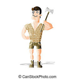 Stock Illustration of Cartoon Lumberjack standing with axe csp0380619