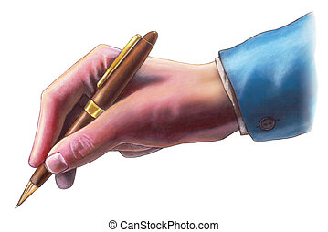 Drawing of Hand holding a flashlight - Metallic hand holding a turned