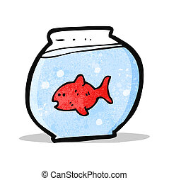 Vector Illustration of Cartoon fish in a fish bowl - Black and white