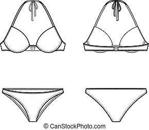 Bikini - Vector illustration of womens bikini Front and back...