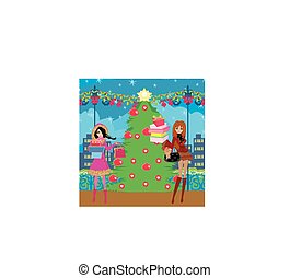 Clip Art Vector of Christmas shopping - Girls can be easily used