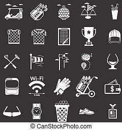 Vectors of Black and White Golf Icons including golf balls and flags