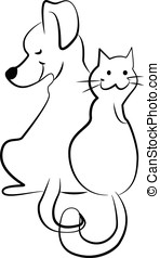 Stock de Ilustration de gato, y, perro, pelea - Hand, dibujado