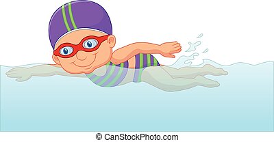 Vectors Illustration of Girl swimmer - Little girl swimming, black and ...