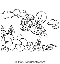 Vector Clipart of cartoon bee coloring page - coloring page cartoon