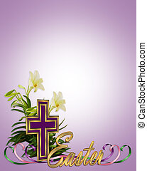 Stock Illustration of Easter floral border Cross and lilies - Image and ...