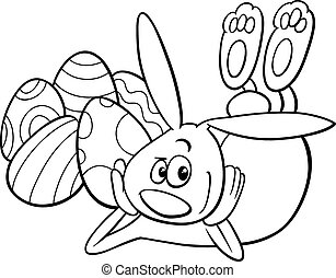 Download Clipart Vector of Easter Bunny Hiding Eggs coloring page ...