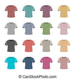 Clipart Vector of Set of colored t-shirts hanging on a clothesline