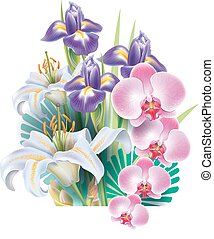 Clipart Vector of Arrangement from tropical flowers and leaves ...