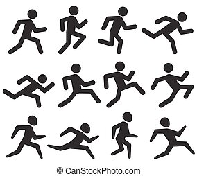 Clip Art Vector of Running Pictograms - Racing, Jogging, Running ...