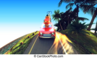 Abstract cartoon car traveling with a roof rack on a mountain road. 4k  animation. Family on their way to summer holiday 4k | CanStock
