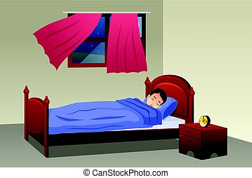 Vector Clip Art of A boy sleeping in his bedroom - Illustration of a ...