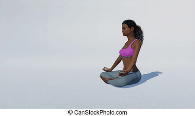 African woman in meditation easy pose on white. Young sportive african  american woman sitting in easy yoga position for | CanStock
