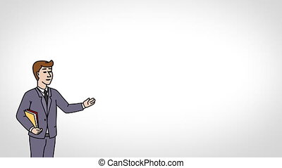 Animated character student or learner stands in the foreground and says,  smooth contour, white background. Animated 2d | CanStock