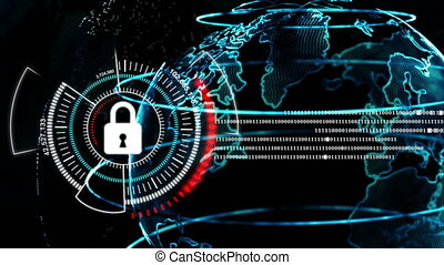 4k animation globe spin with security lock metaphor cyber futuristic data  safe concept. | CanStock