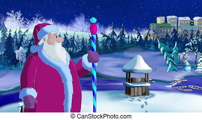 Santa claus blowing cold wind. Santa claus blowing a cold wind in magic  snowy winter night. outdoor christmas and new year | CanStock