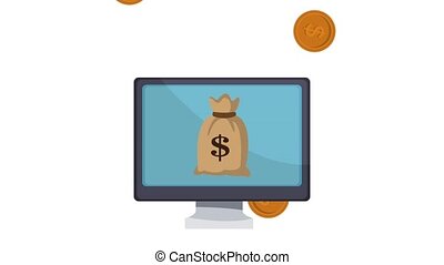 Money bag on screen hd animation. Money bag appears on screen over coins  raining simbolizing money and business high | CanStock