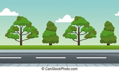 Highway in the nature hd animation. Highway in the nature cartoons high  definition animation colorful scenes. | CanStock