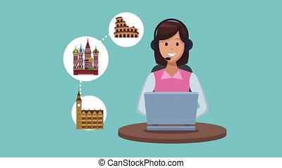 Travel call center agency hd animation. Call center agent offering vacation  trips high definition animation colorful scenes. | CanStock
