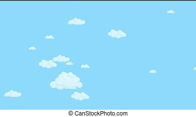 Blue sky full of clouds moving down. cartoon sky background. flat animation.  Blue sky full of clouds moving down. cartoon sky | CanStock