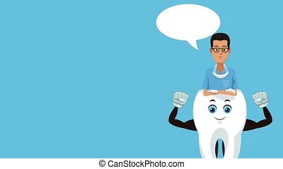 Tooth dental cartoon hd animation. Dentist with strong tooth cartoon high  definition coloful animation scenes. | CanStock