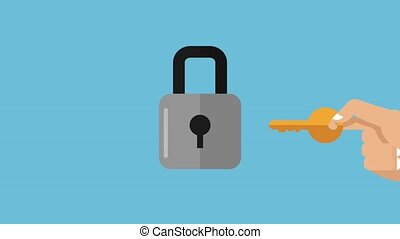 Padlock and security hd animation. Hand unlocking padlock with key high  definition colorful animation scenes. | CanStock