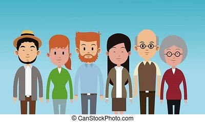 Big family cartoons hd animation. Big family cartoons over blue background  high definition animation scenes. | CanStock