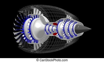 3d plane/ jet engine (with wireframe) - on black background. | CanStock