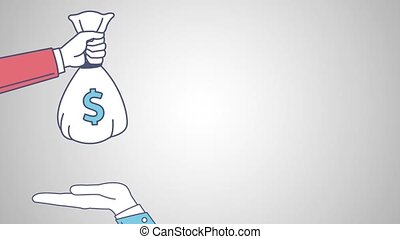 Money bag cartoon hd animation. Hand holding money bag cartoon high  definition colorful animation scenes. | CanStock