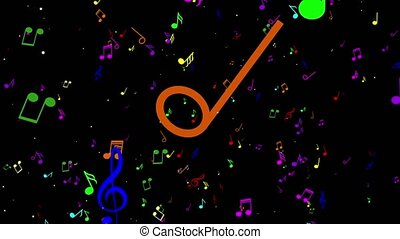 Animated a lot of colorful music notes. black background. Animated a lot of  colorful music notes suspended in air. black | CanStock