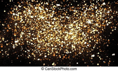 Golden glitter dust on black background. sparkling splash intro with gold  powder. bokeh glowing magic mist effect. glamour | CanStock