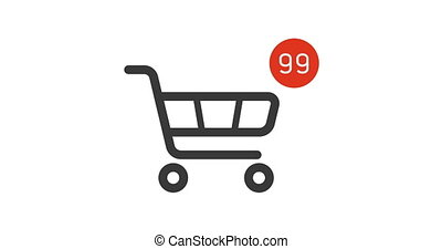 Animation shopping cart icon with counter added online commodity on white  background. 4k footage with alpha matte. | CanStock